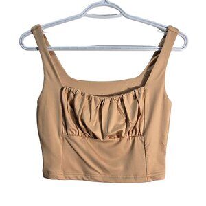 NWOT | Tan Nude Ruched Sweetheart Neck Crop Top Wide Strap Camisole | Medium